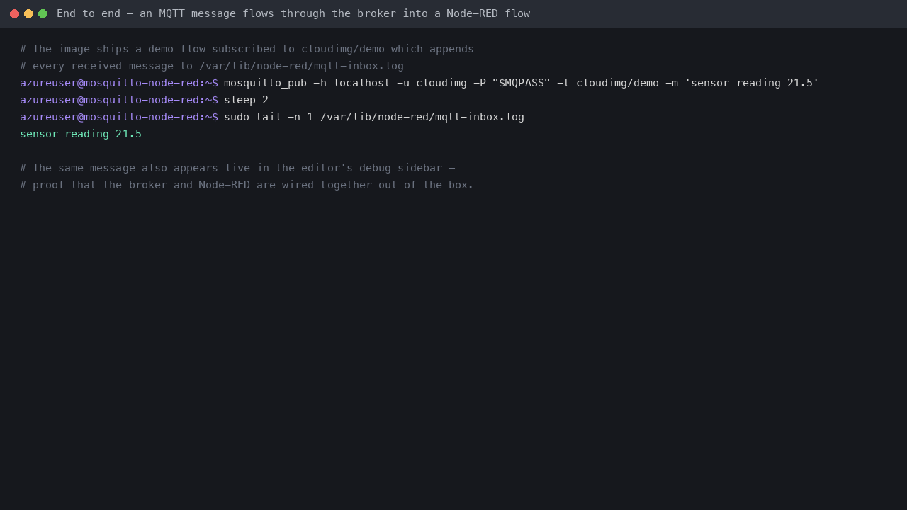 Publishing a message and reading it back from the flow's log file