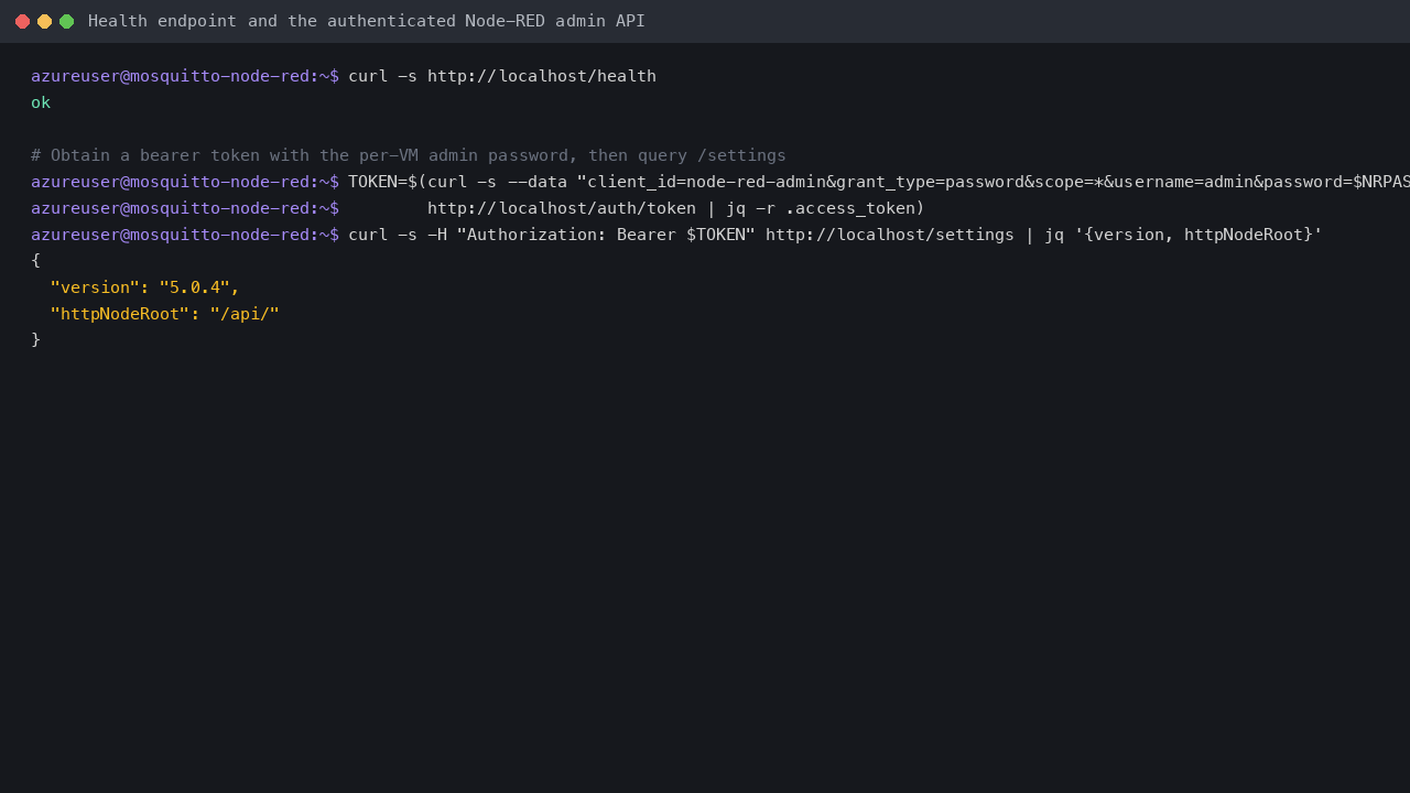 Health endpoint and authenticated admin API