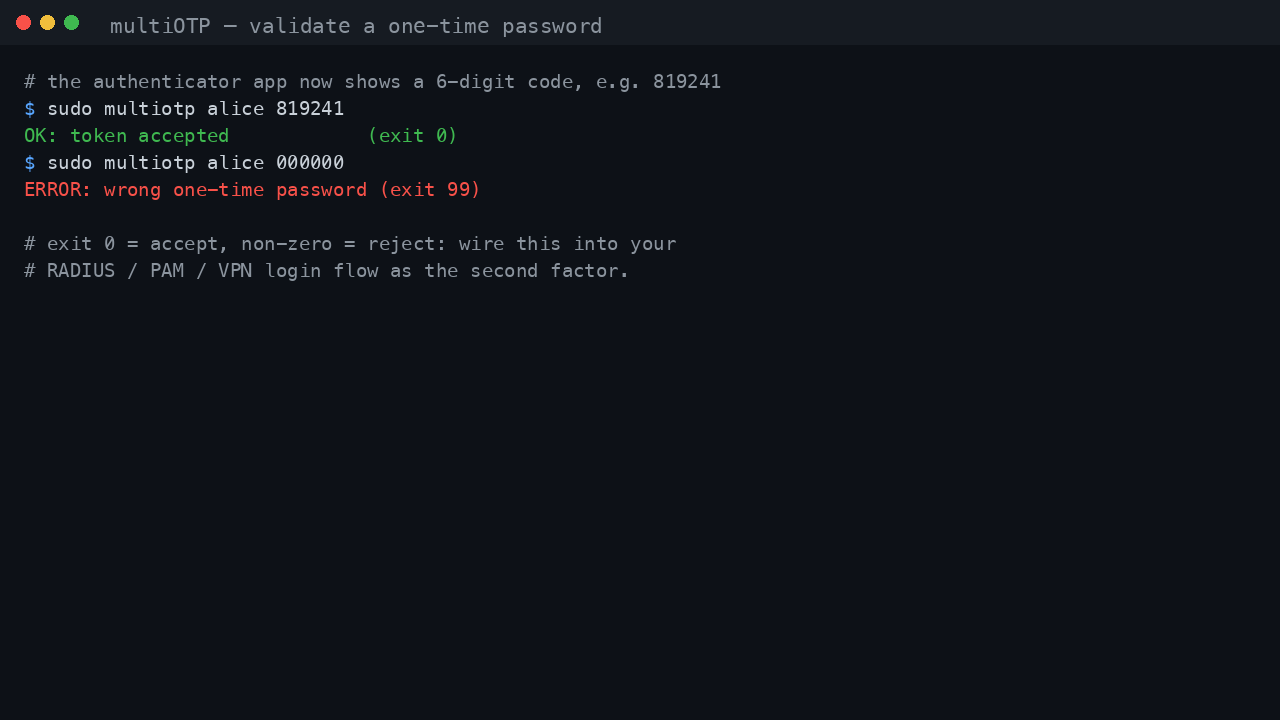 Validate a one-time password from the CLI