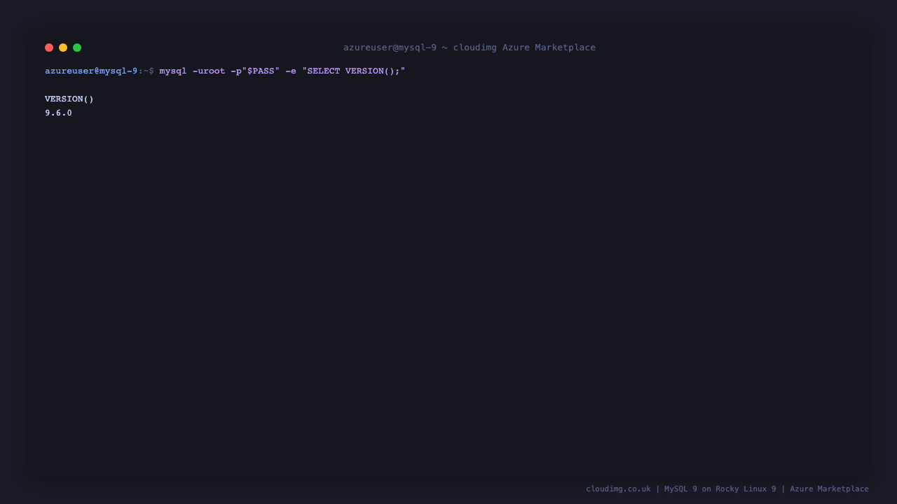 SELECT VERSION() returning 9.6.0 from the rotated-password root login