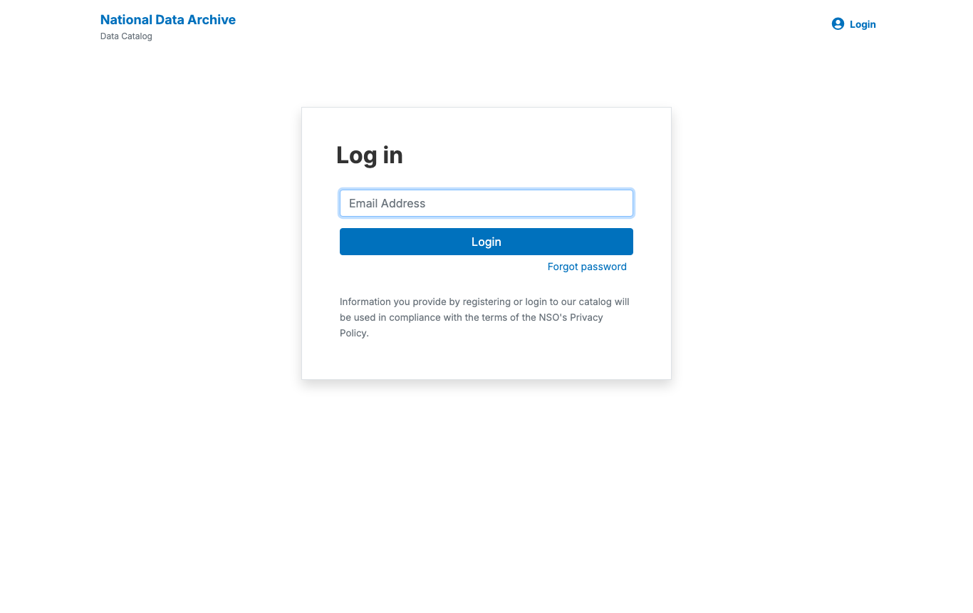 The NADA Log in page with the Email Address field and the Login button