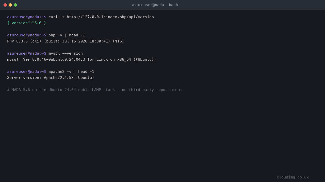 NADA 5.6 version API, PHP 8.3, MySQL 8.0, and Apache 2.4