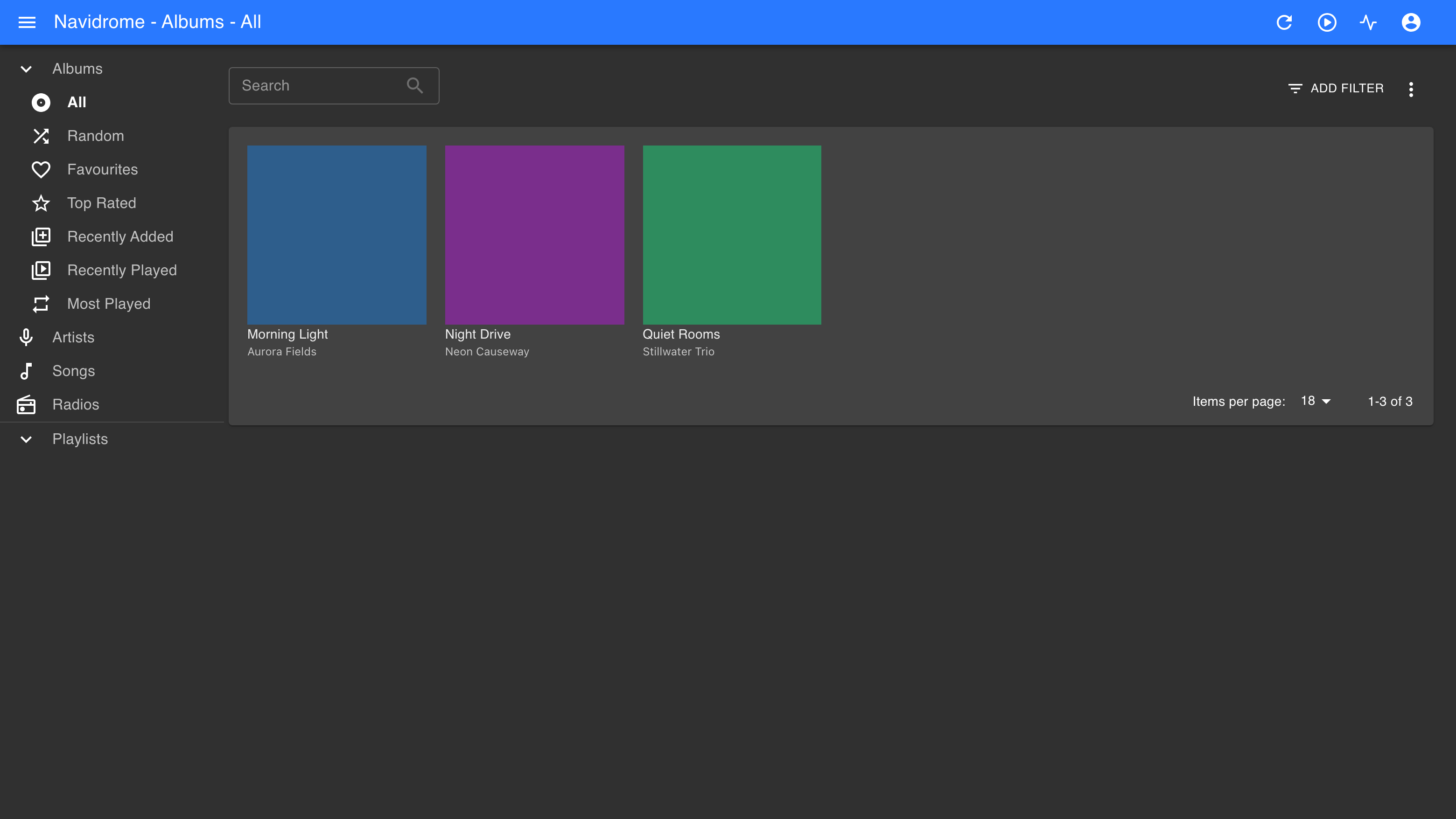 The Navidrome album library with cover art