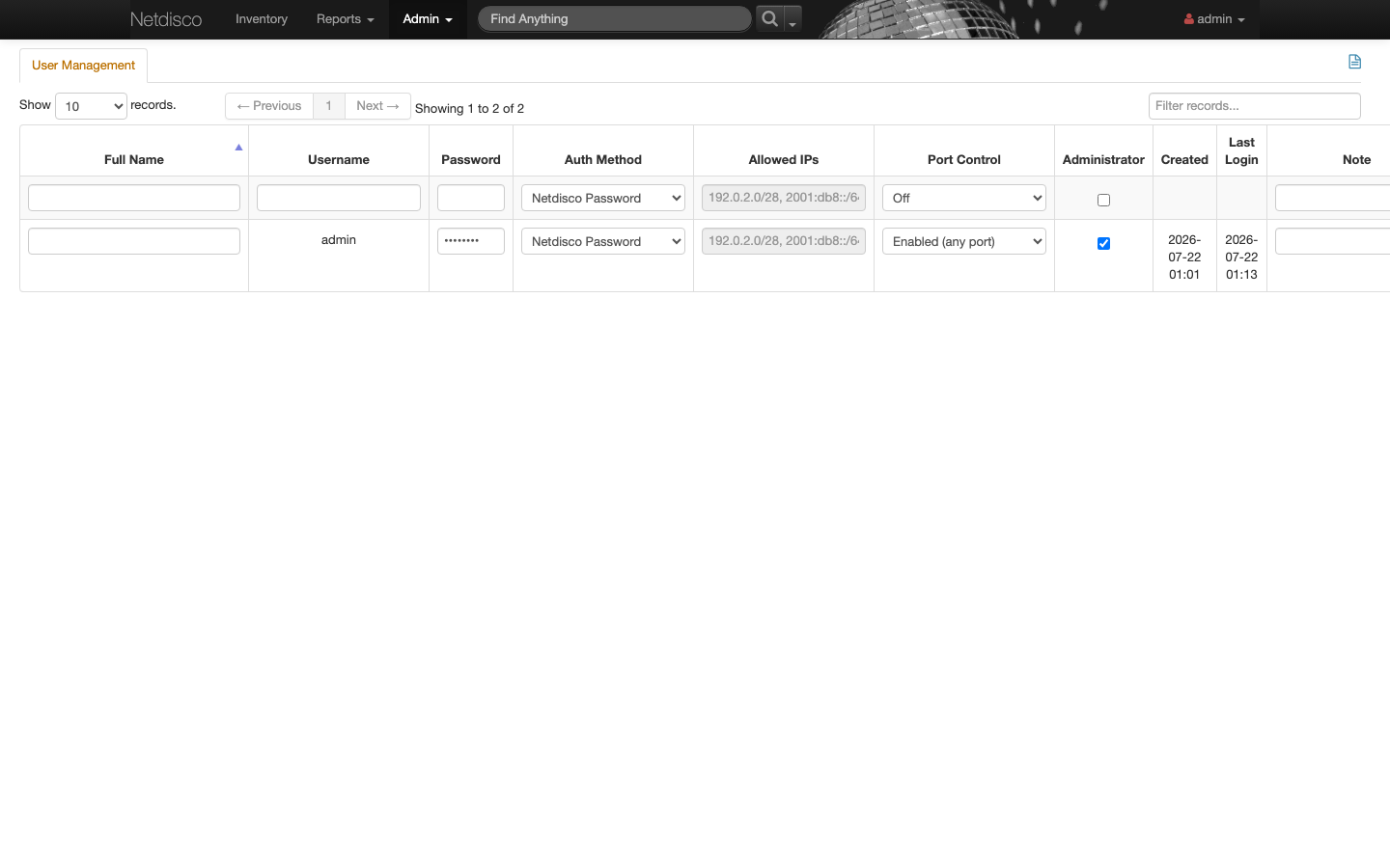Netdisco user management