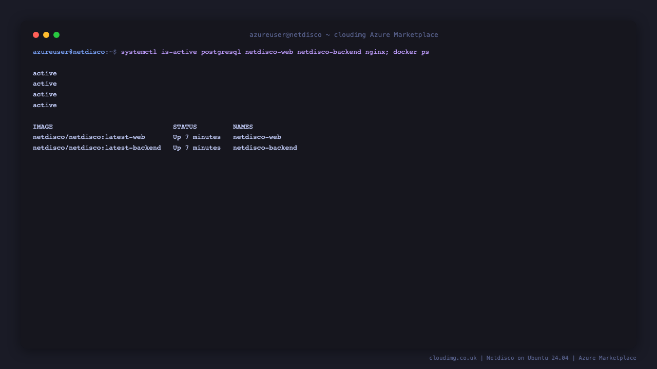 Netdisco, PostgreSQL and nginx service status