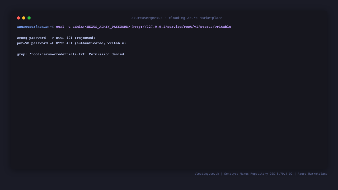 The status/writable round-trip: a wrong password is rejected with 401 and the per-VM password authenticates with 200