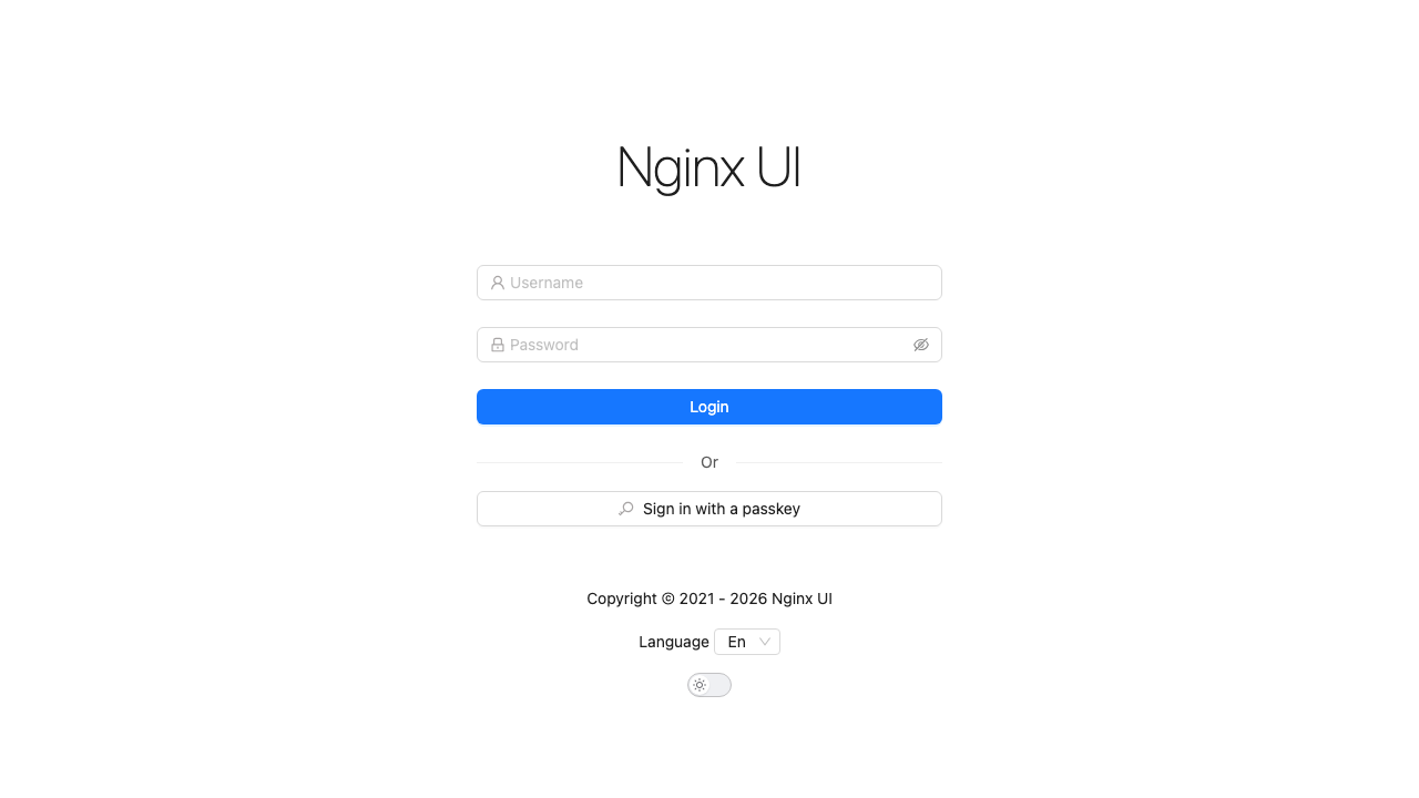 The Nginx UI sign-in page served over HTTPS