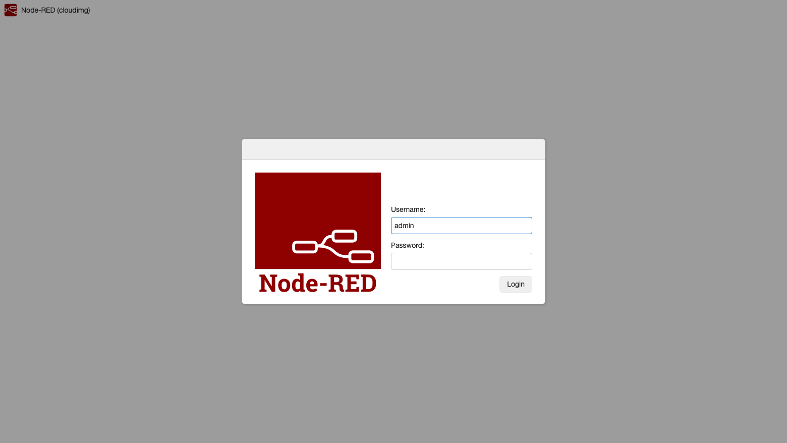 The Node-RED sign in page asking for the instance's Node-RED admin password