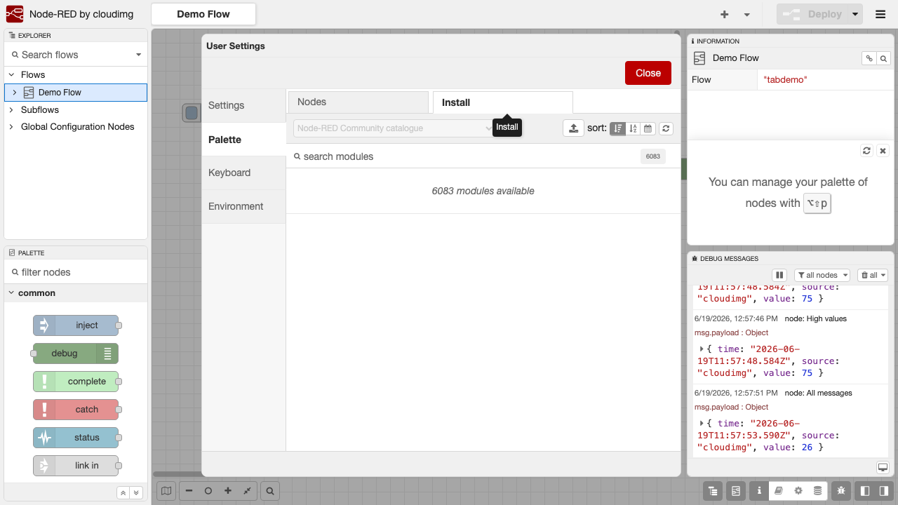 Node-RED Manage palette - the community node catalogue