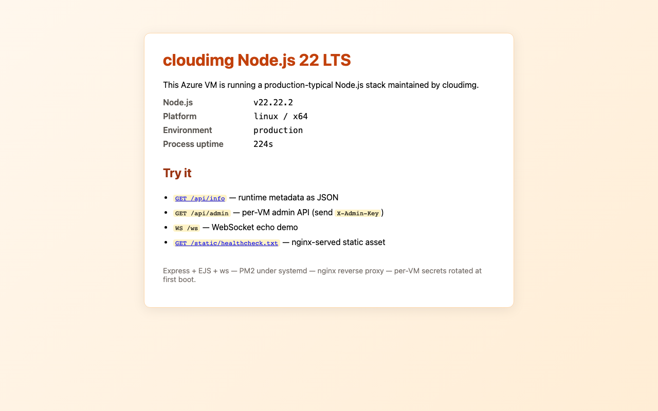 Express + EJS sample app homepage in browser