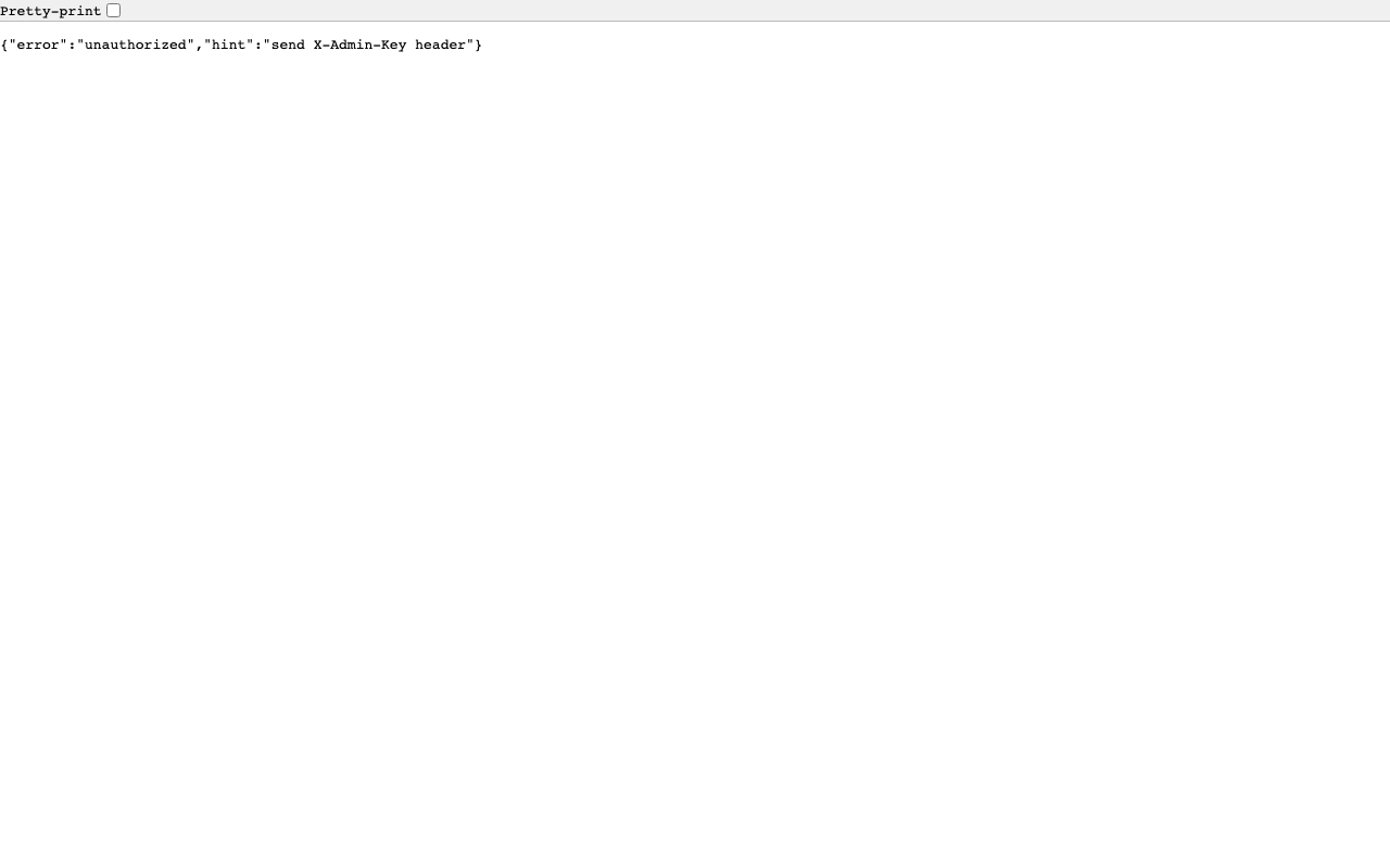 Admin API endpoint returning 401 without X-Admin-Key header