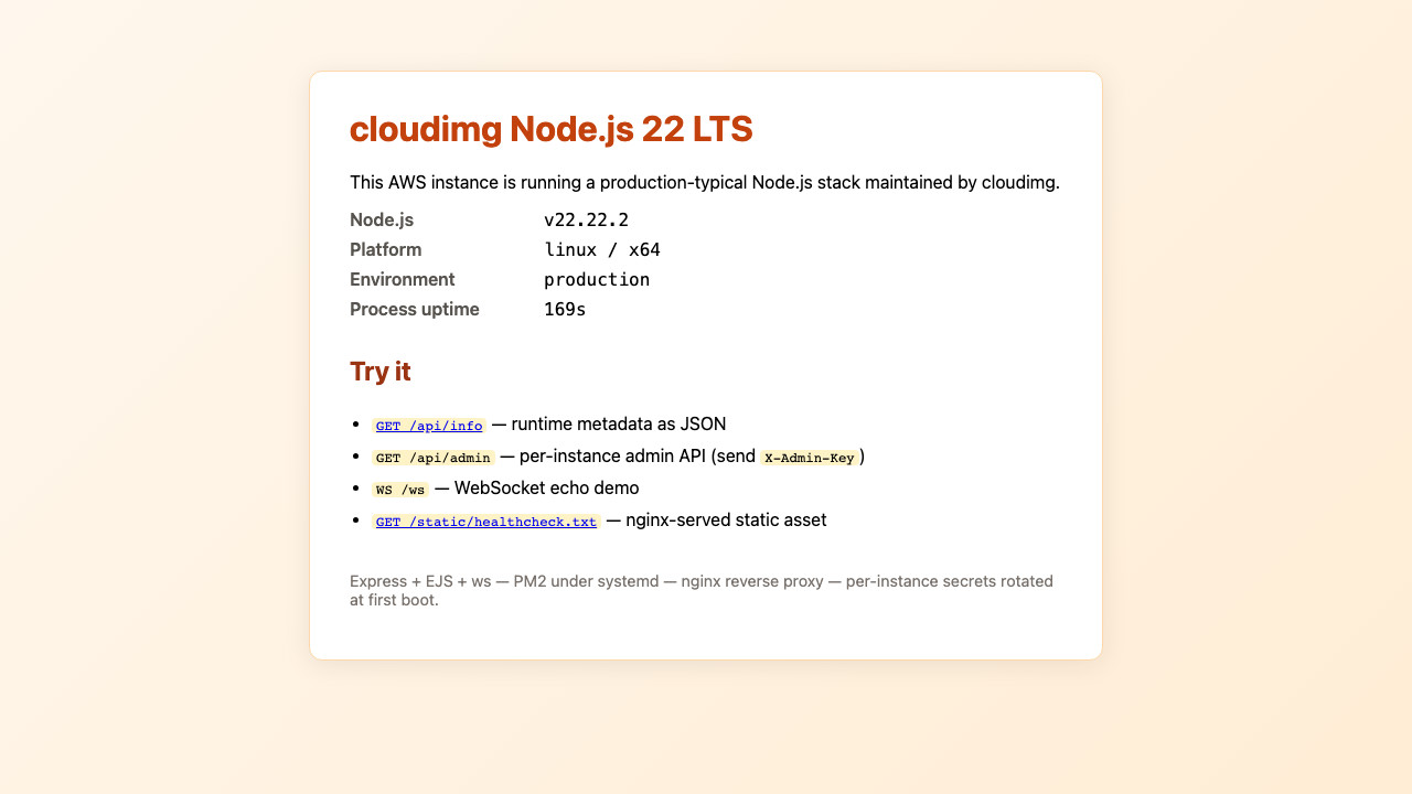 Node.js sample app welcome page