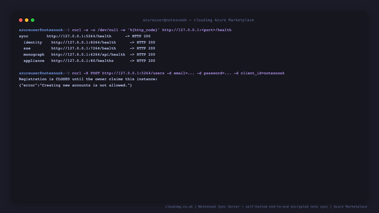 Notesnook health endpoints and the closed registration gate