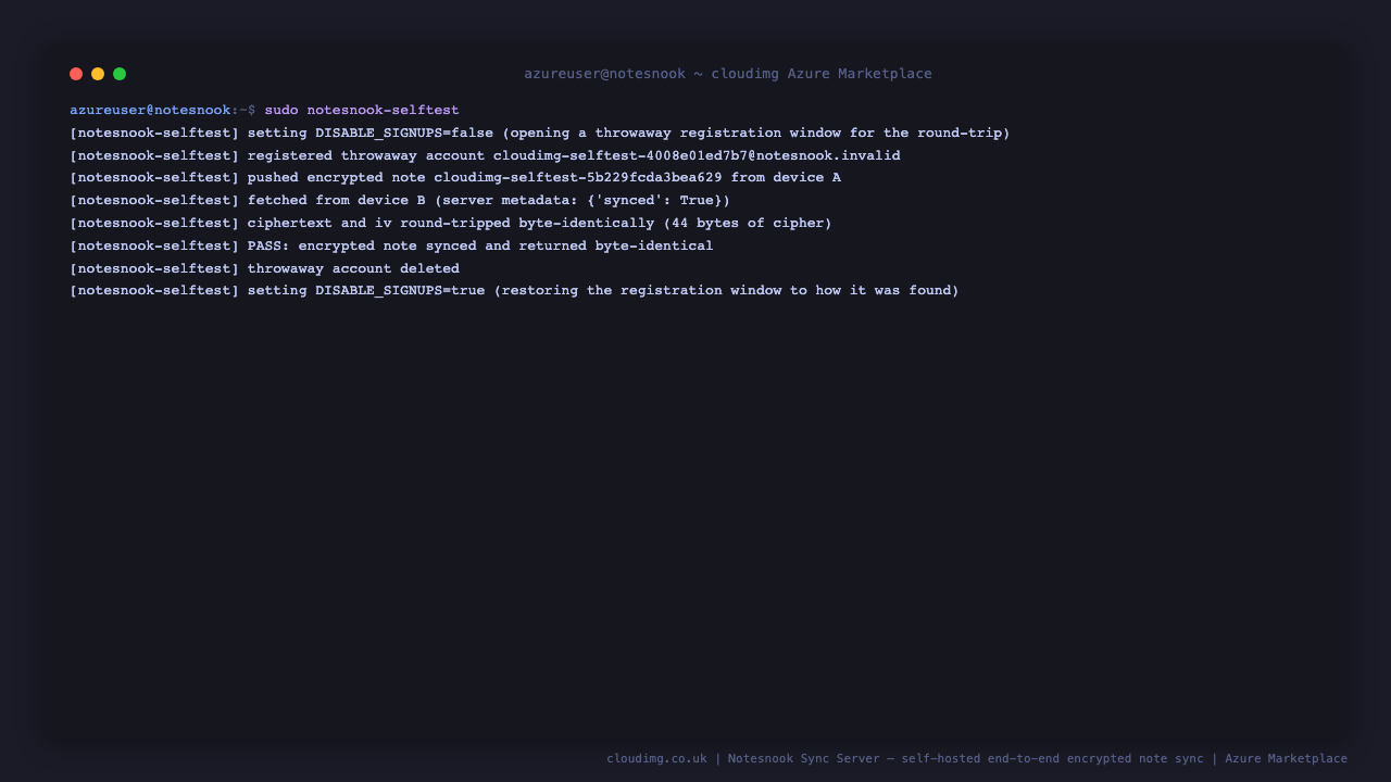 Notesnook encrypted note sync round-trip self-test