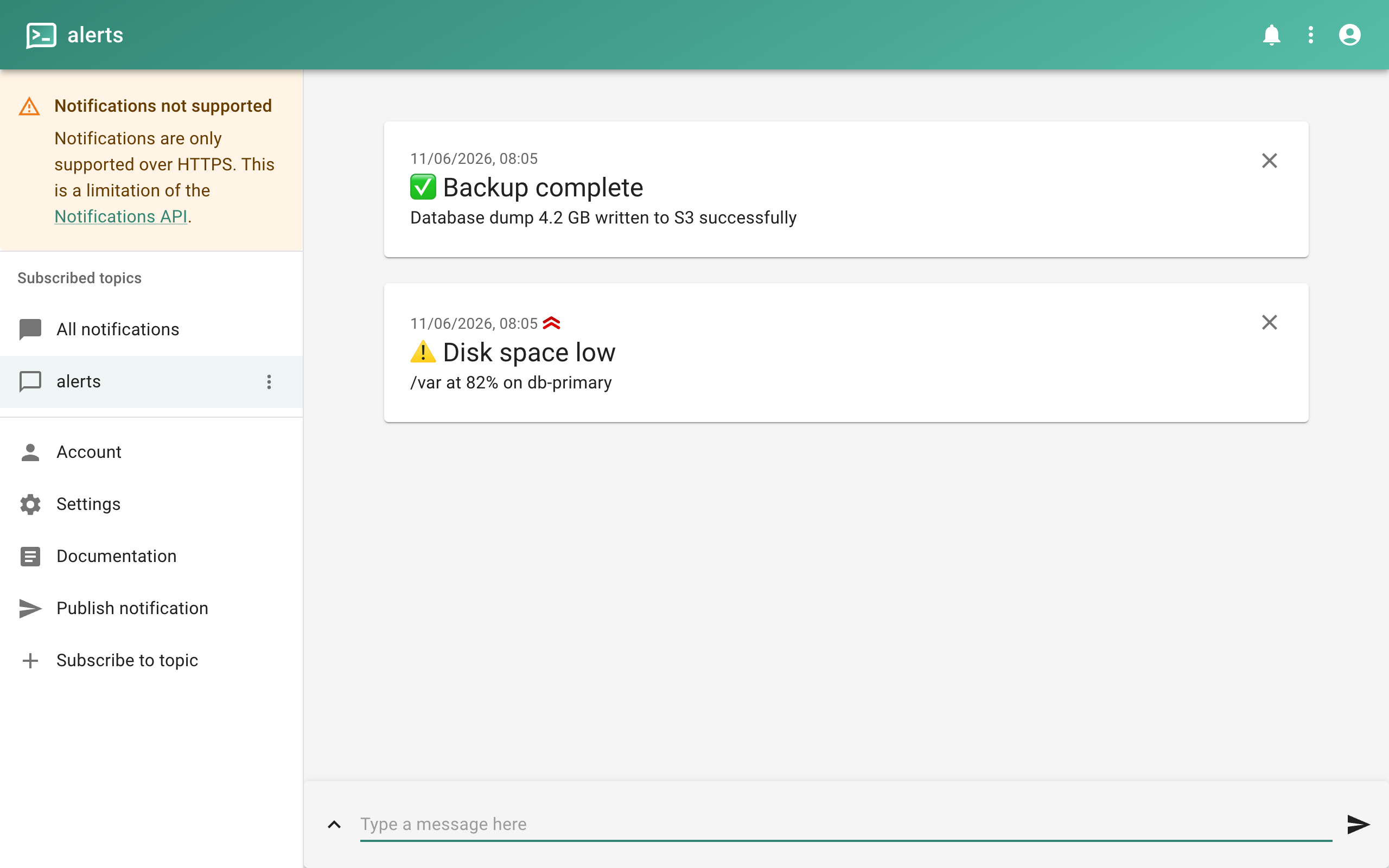 ntfy topic messages