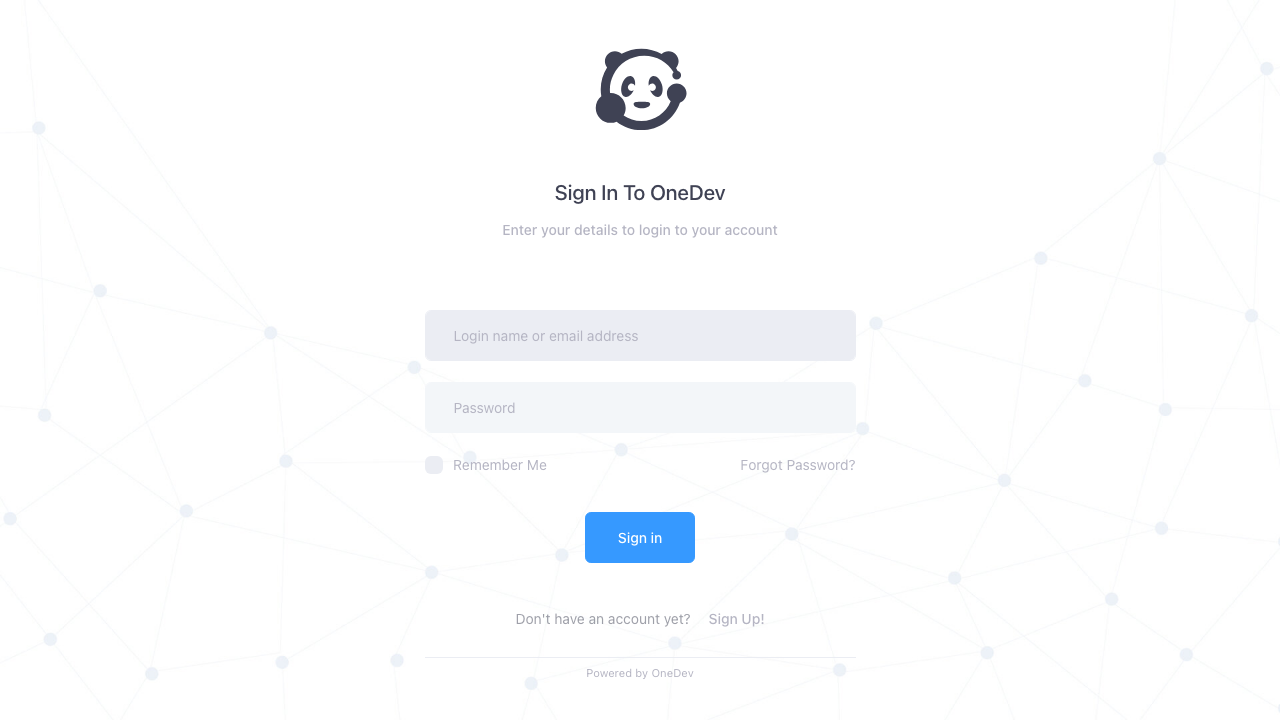 OneDev sign-in page served by the VM