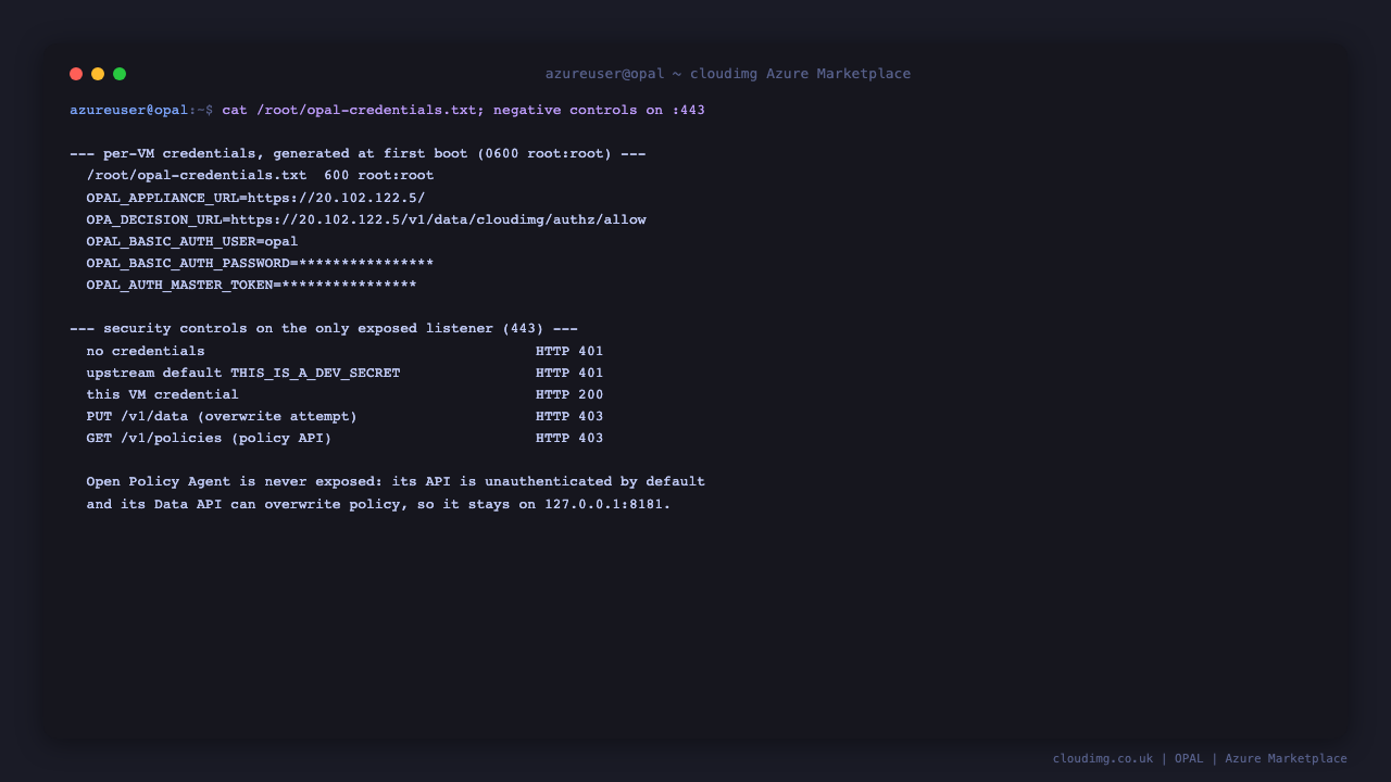 Per-VM credentials and the security controls on the exposed listener