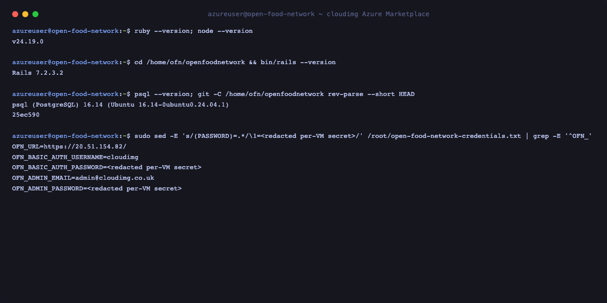 Baked versions and redacted per-VM credential note