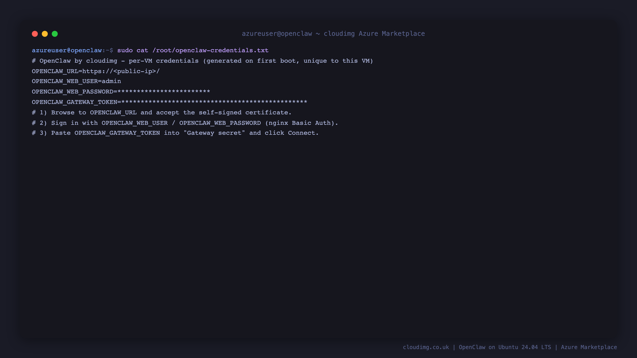 The per machine credentials file (values masked)