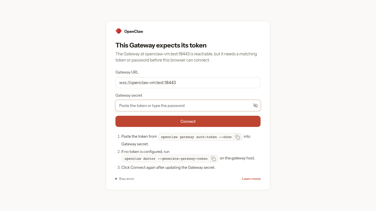 The Control UI asks for the gateway token