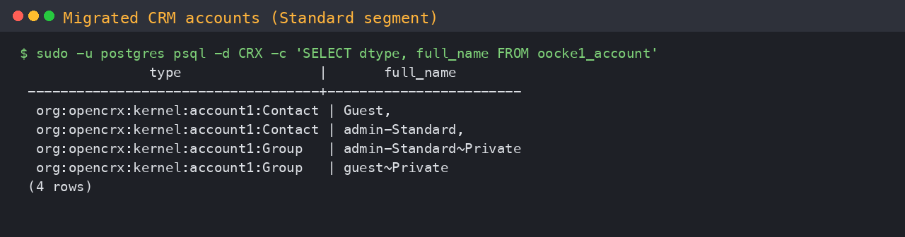 Migrated openCRX accounts in PostgreSQL