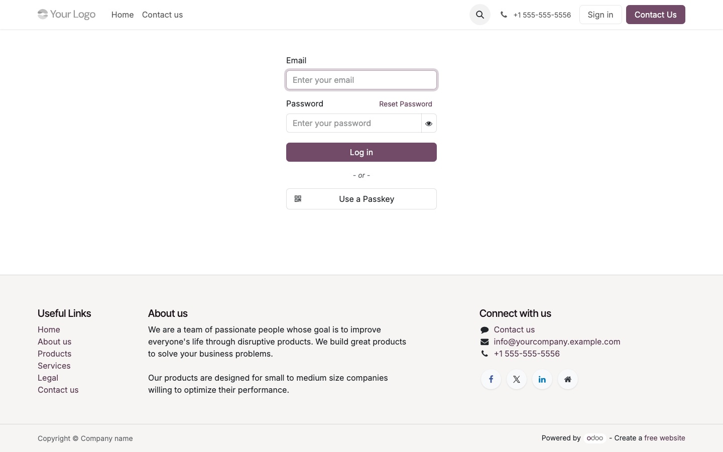 OpenEduCat sign-in page: the Odoo login form asking for email and password