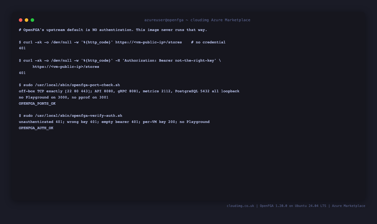 The security posture: unauthenticated and wrong-key requests refused