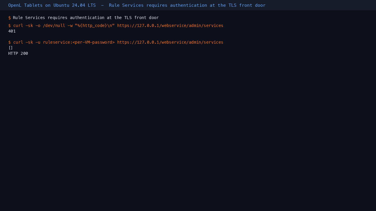 Rule Services refusing an unauthenticated request and accepting the per-VM credential