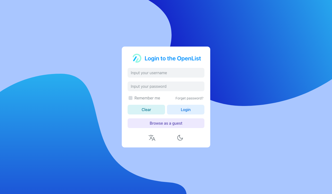The OpenList sign in page