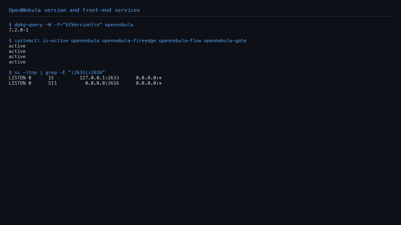 OpenNebula version and front-end services