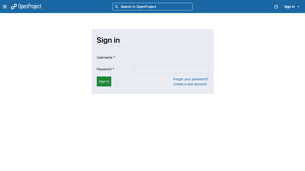 OpenProject sign-in page