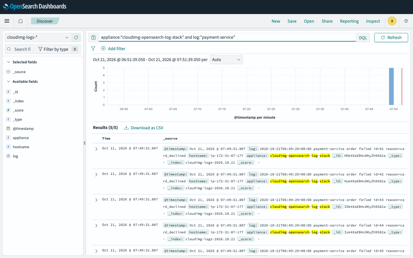 A DQL search returning the application records shipped in Step 6