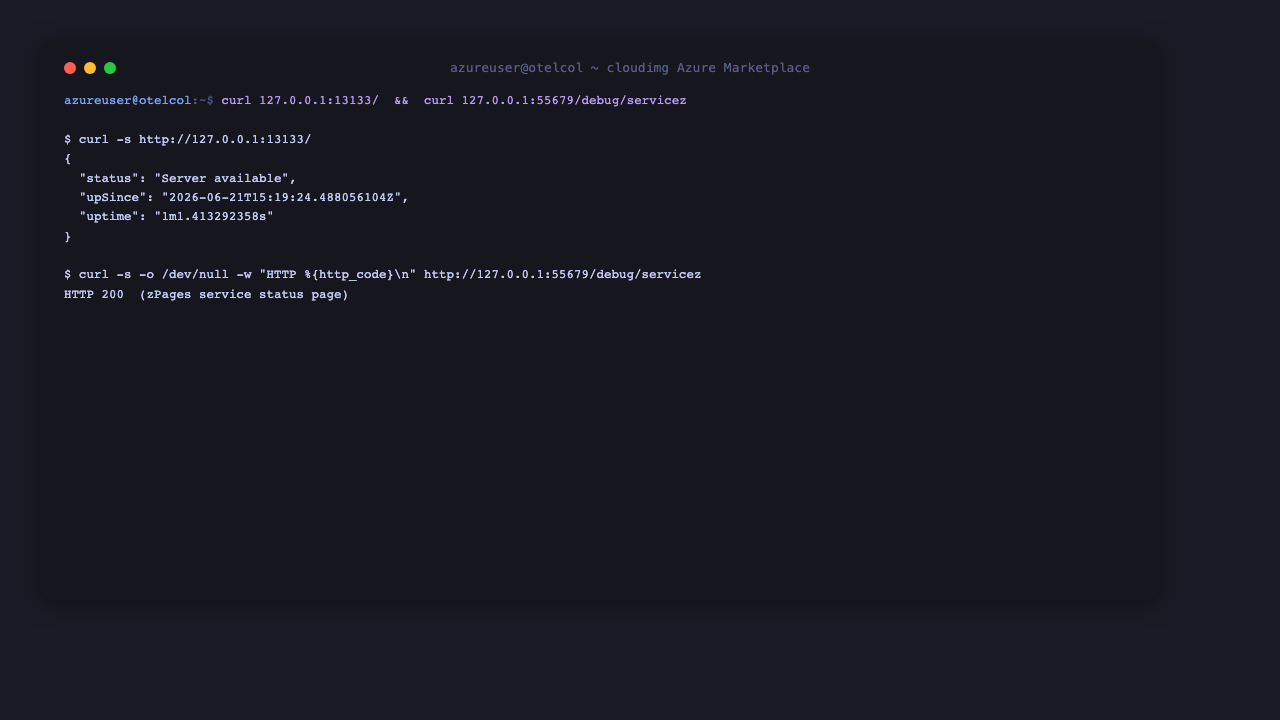 The health_check and zPages endpoints responding
