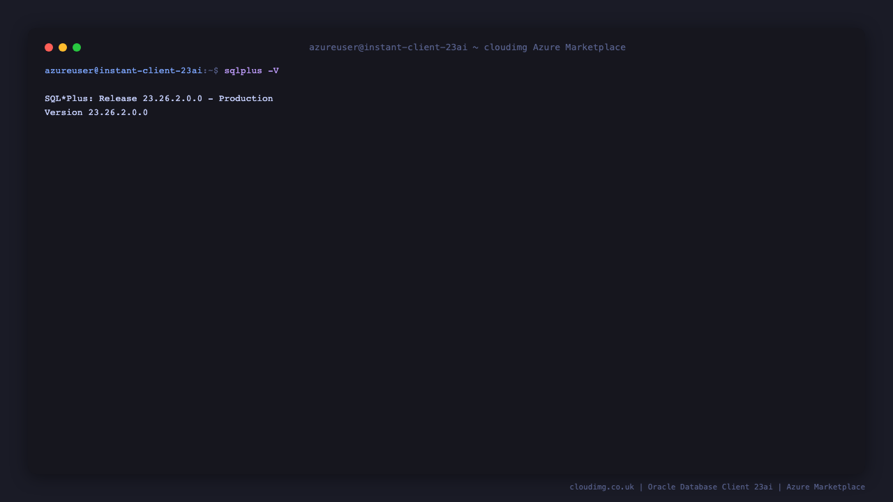 SQL*Plus version 23.26.2.0.0 reported on the build VM