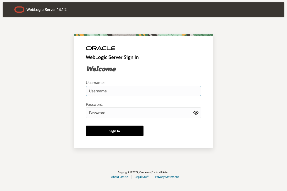 Oracle WebLogic Server 14.1.2 Sign In page at port 7001