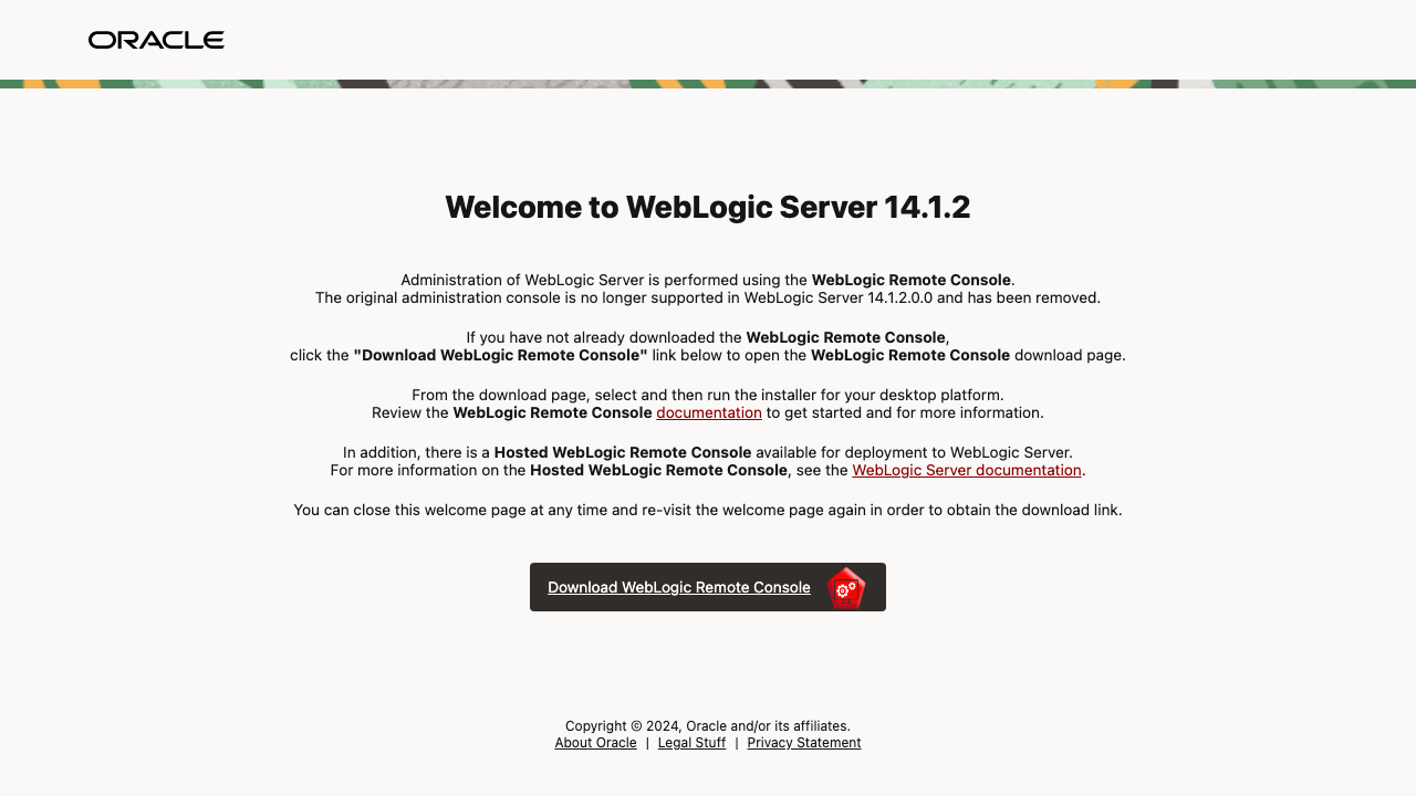 WebLogic Server 14.1.2 welcome page served by the AdminServer