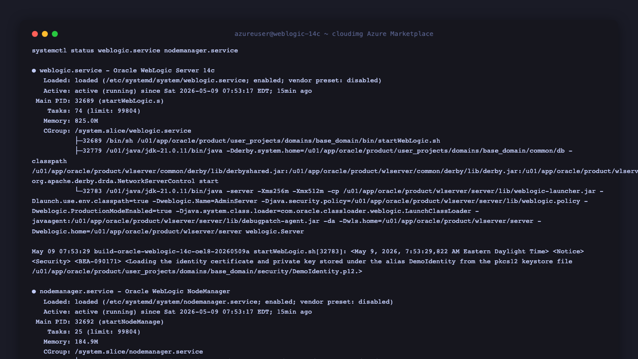 weblogic-firstboot, weblogic and nodemanager systemd units on a freshly deployed VM