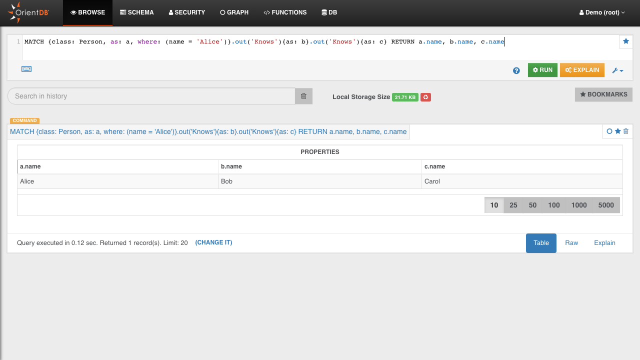 Graph traversal executed in Studio with results