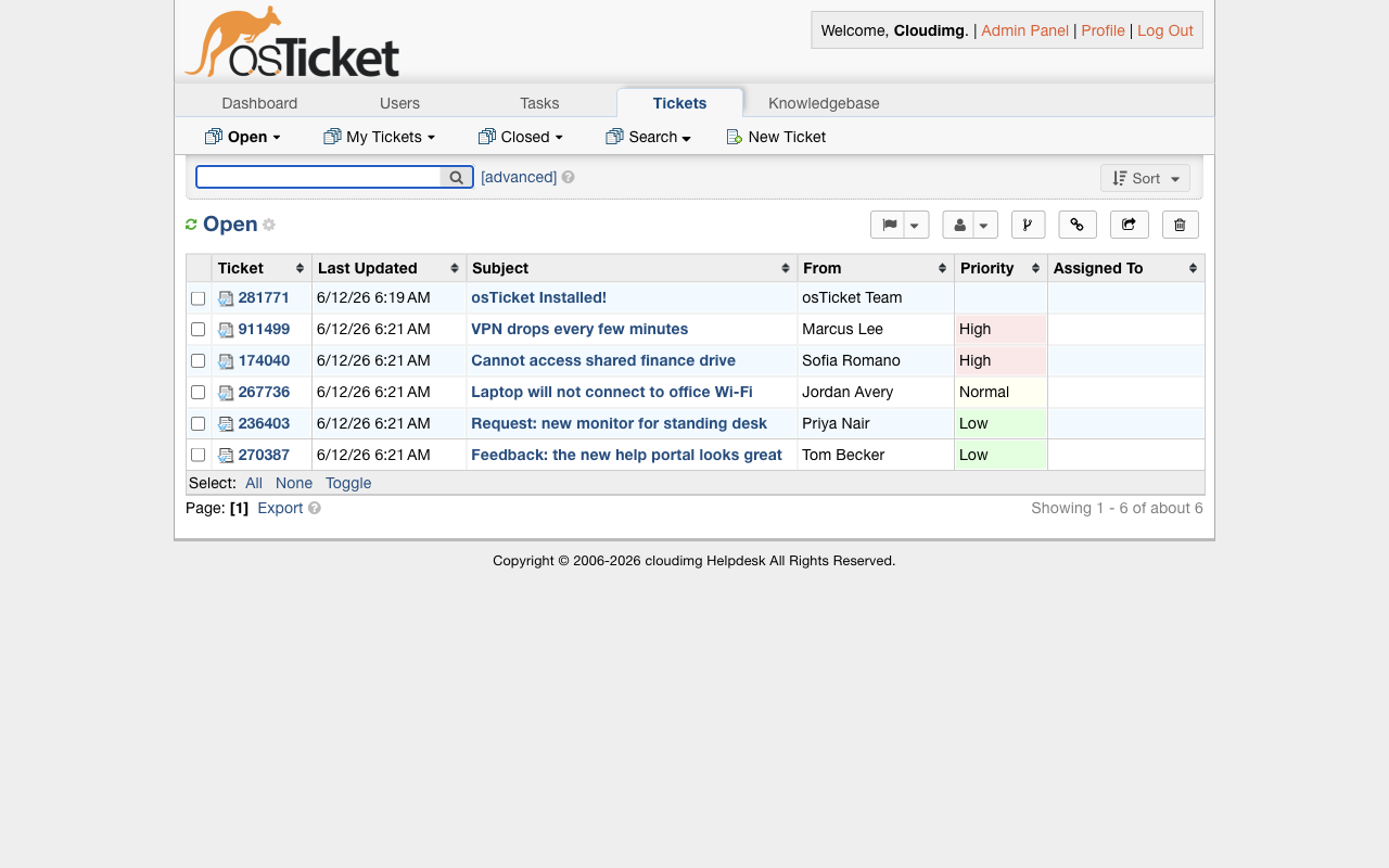 osTicket ticket queue