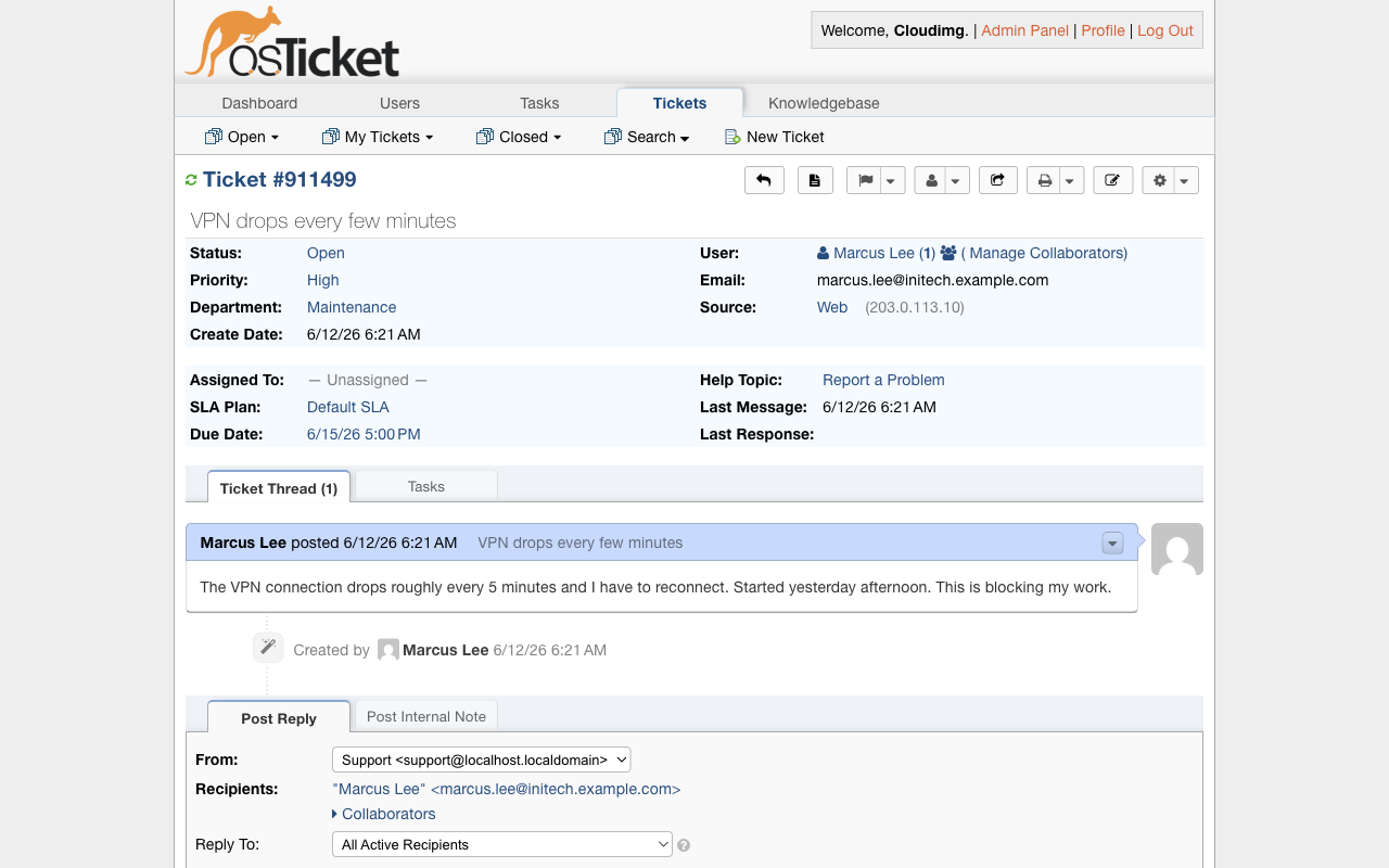 osTicket ticket view