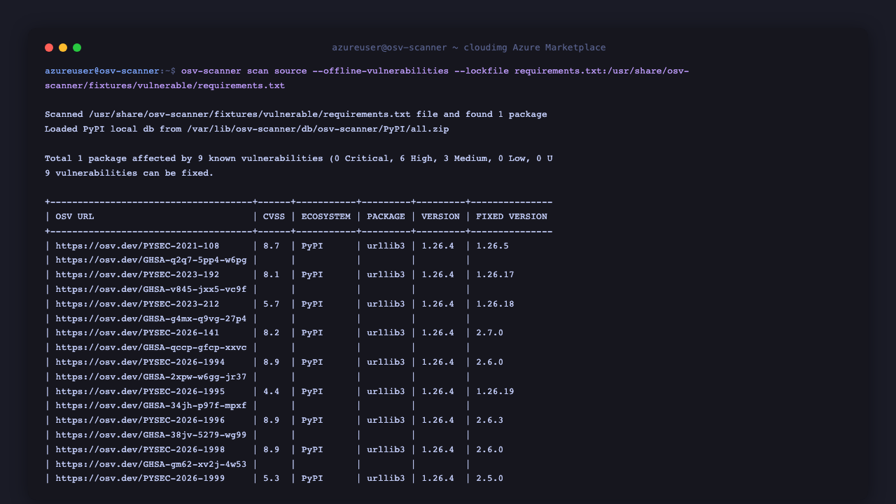 Known-vulnerable fixture scanned offline