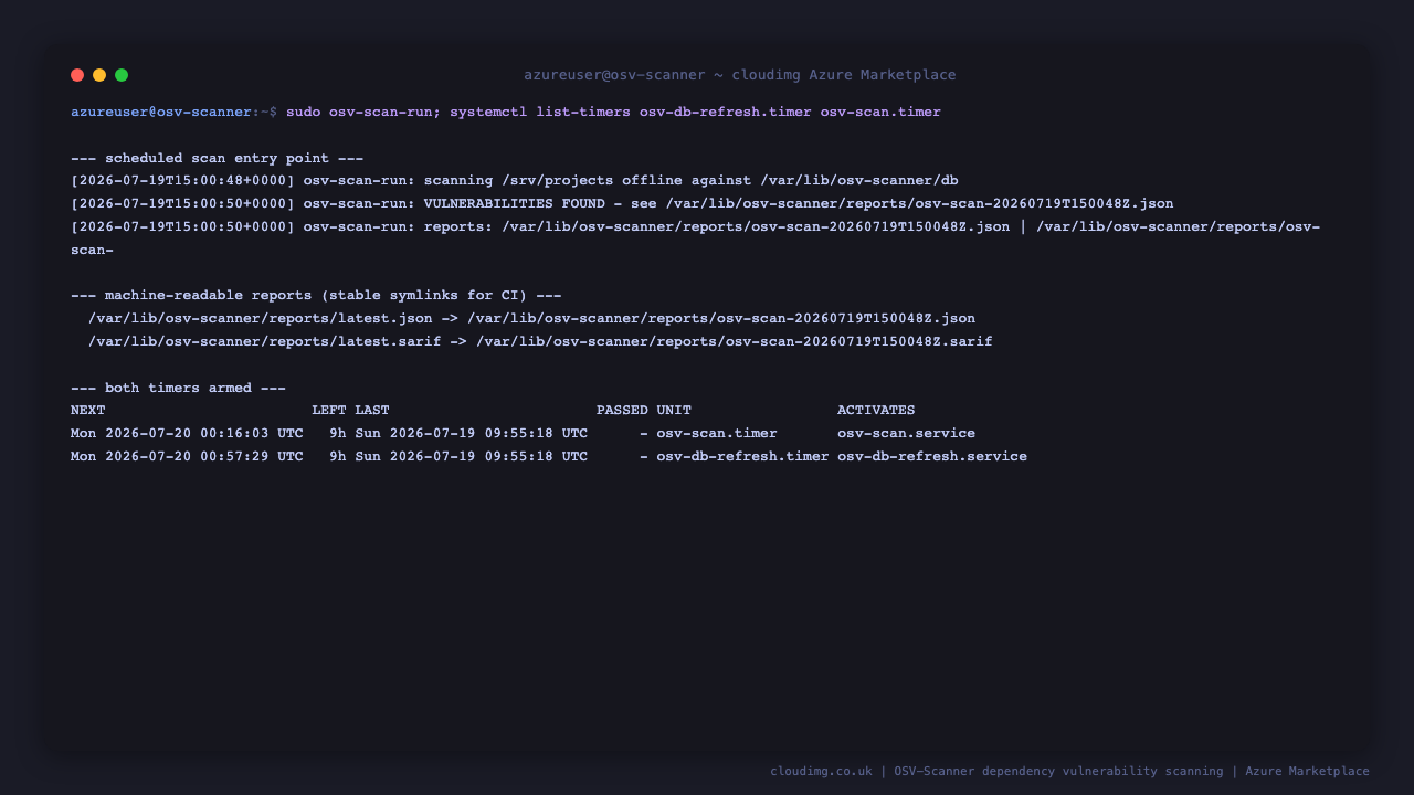 Scheduled scan, reports and armed timers