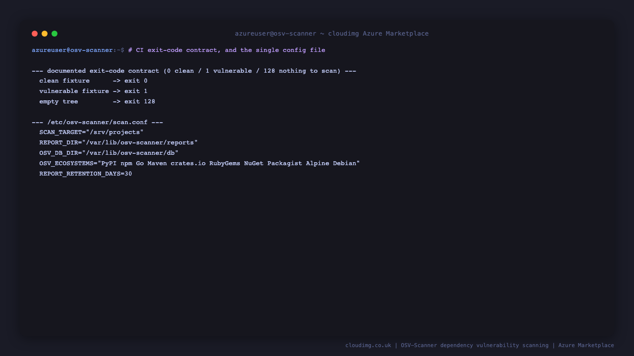 Exit-code contract and configuration