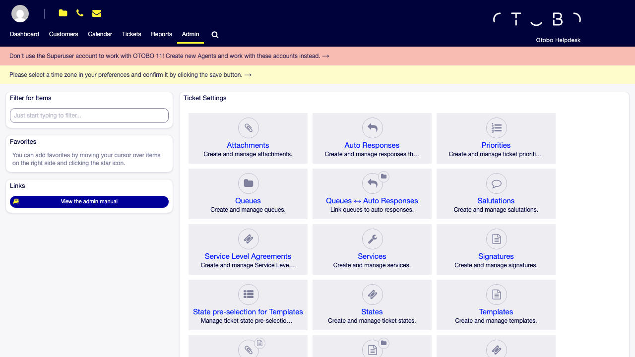 The OTOBO administration overview