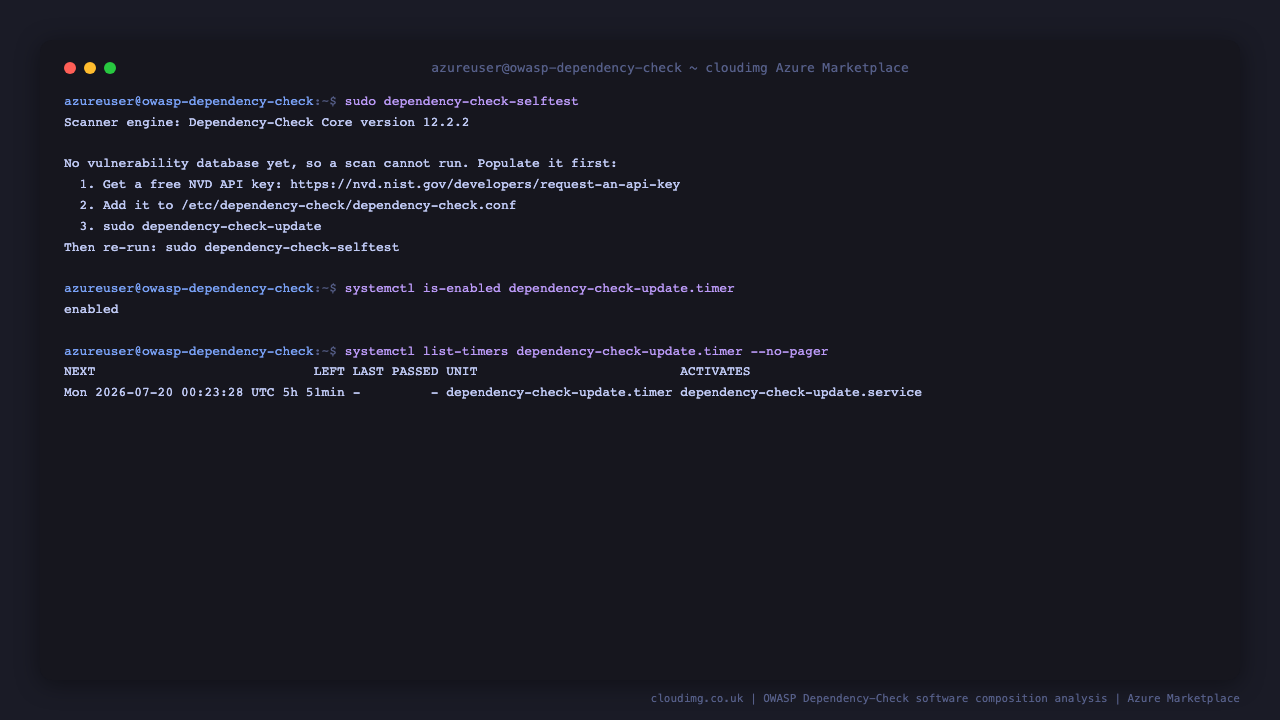 The self-test confirming the scanner engine and the first-use guidance