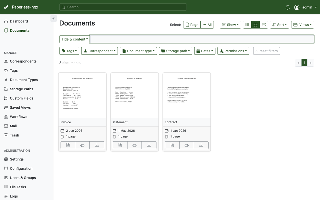 Paperless-ngx documents dashboard