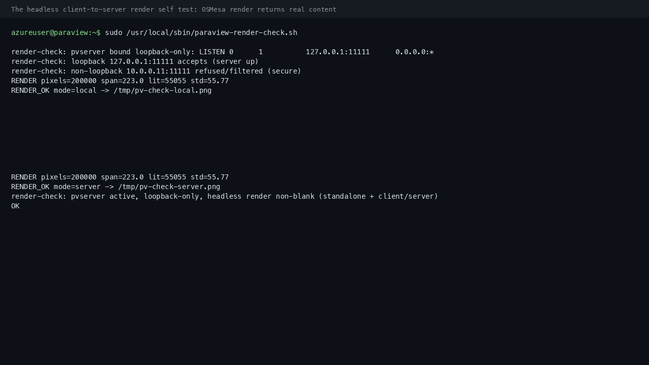 The headless client to server render self test returning OK