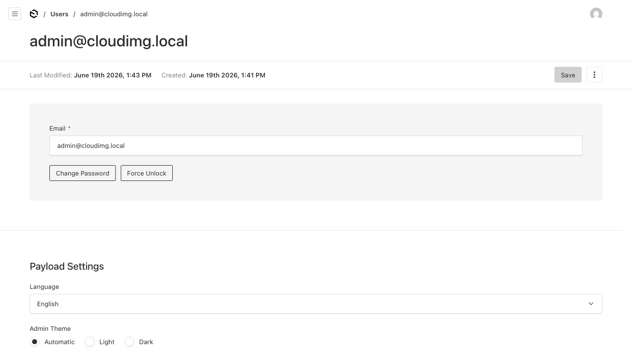 The Payload admin document editor