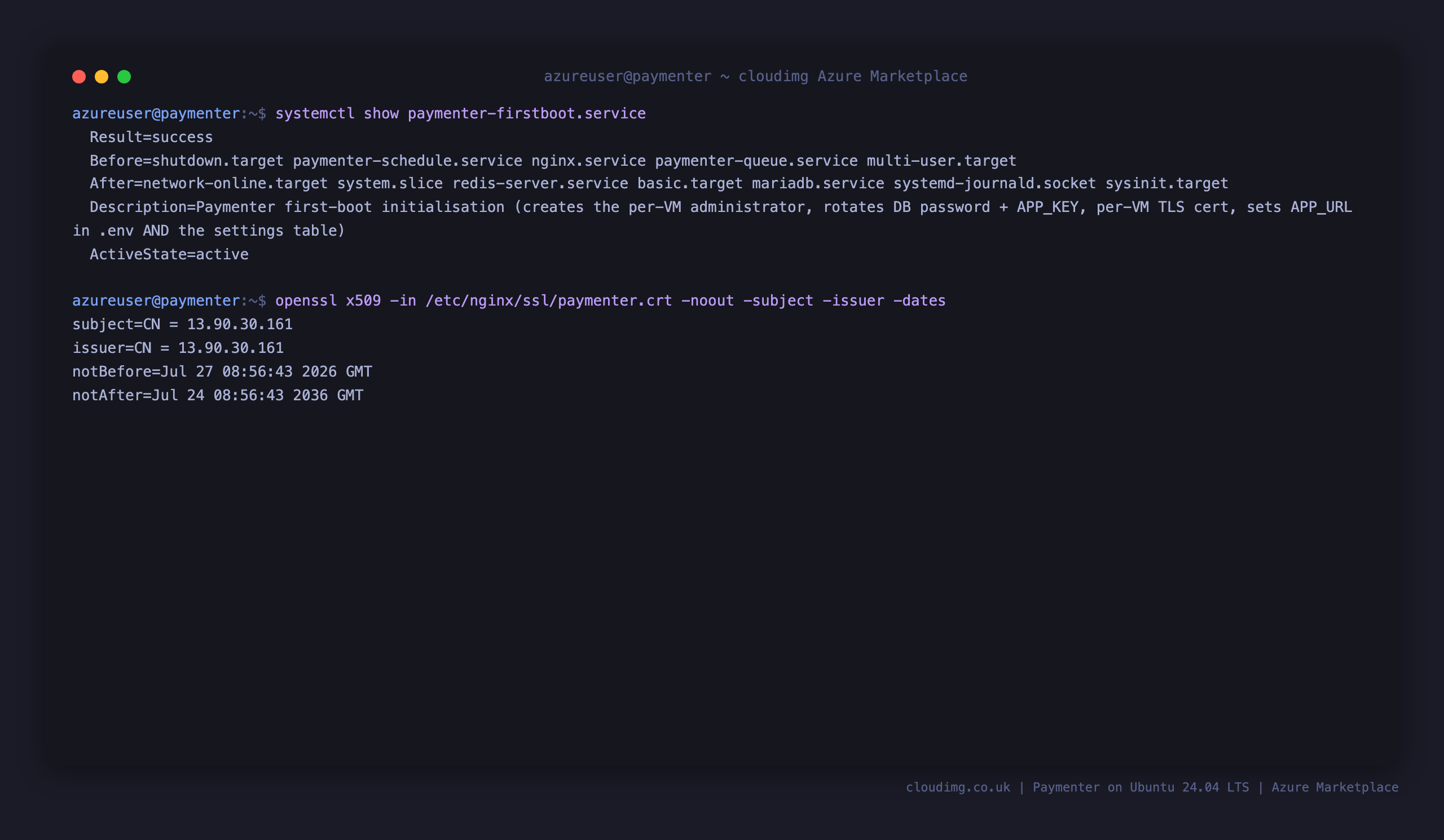 First boot service, systemd ordering and the per VM certificate
