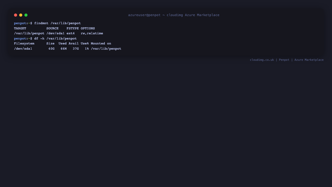The dedicated Penpot data disk mounted at /var/lib/penpot
